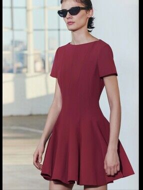Zara NWT burgundy godet mini dress. Size S